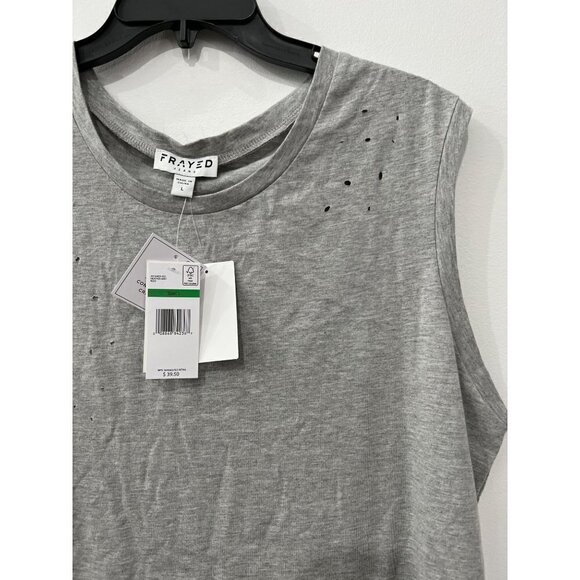 NWT Frayed Jeans Size L Sleeveless Distressed Tank Tee in Heather Grey MSRP $39 - Picture 10 of 11